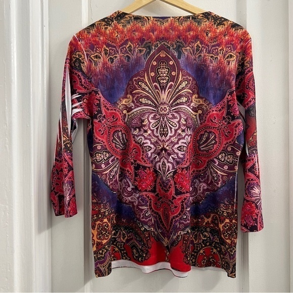 Style & Co. Multicolored Rhinestone V Neck Top, 3/4 Sleeve, size Large petite - Picture 3 of 4